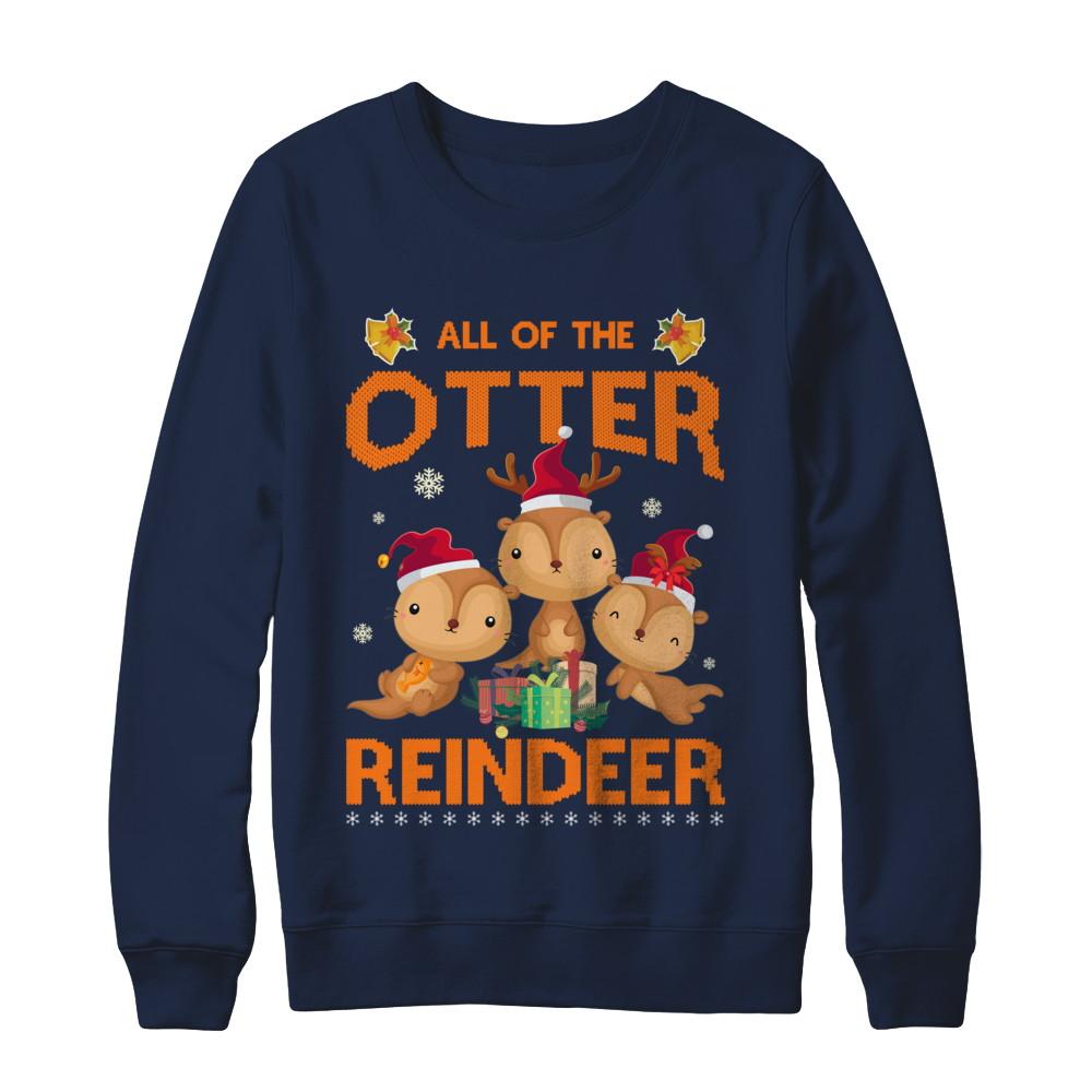 All Of The Otter Reindeer Otter Claus Christmas-T-Shirt & Sweatshirt-Crewneck Sweatshirt-Navy