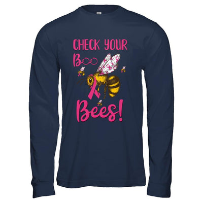 Check Your Boo Bees Funny Breast Cancer-T-Shirt & Hoodie-Long Sleeve T-Shirt-Navy