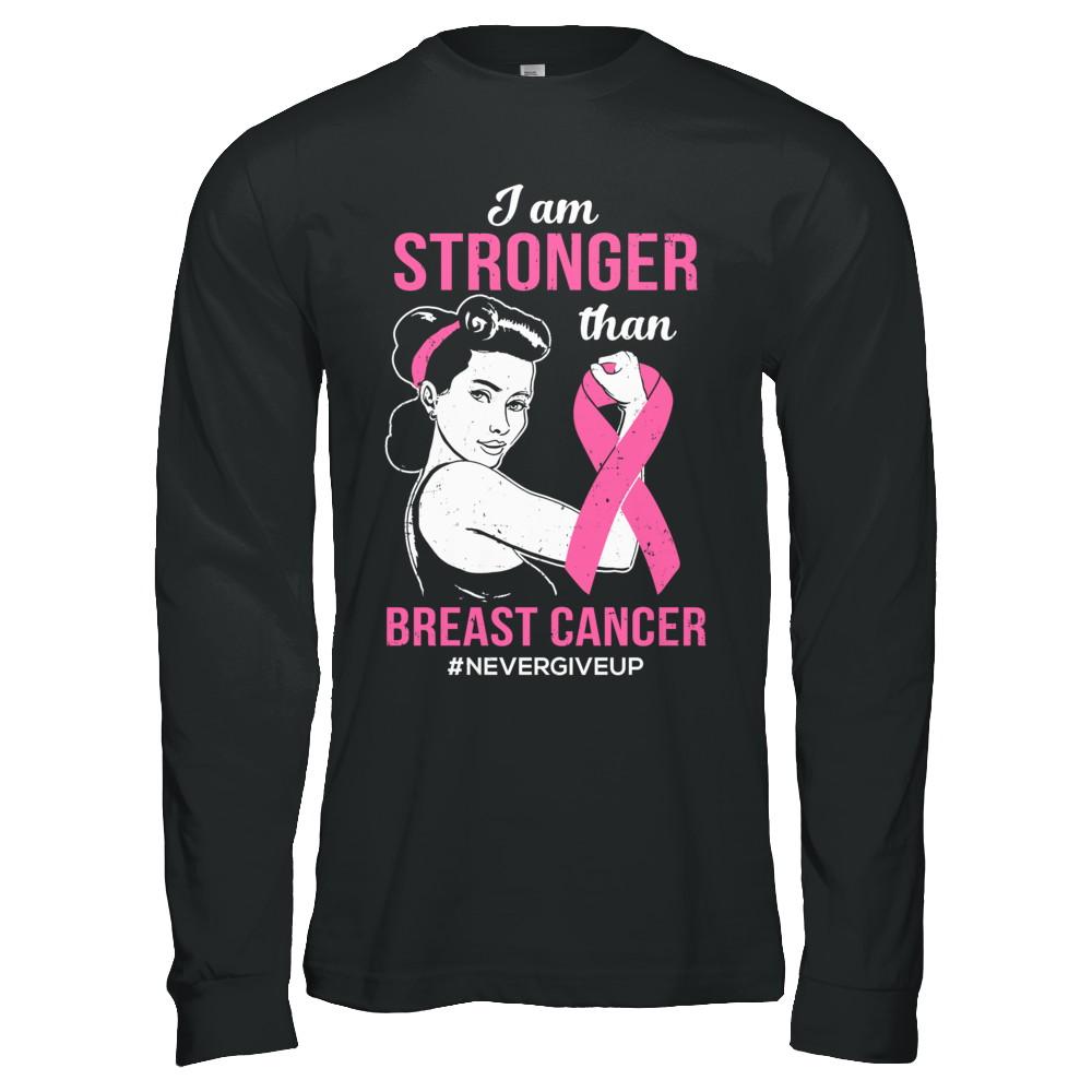 I Am Stronger Than Breast Cancer Awareness Support-T-Shirt & Hoodie-Long Sleeve T-Shirt-Black