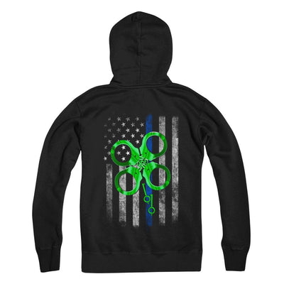 Thin Blue Line Happy St Patrick's Day Clover Police-T-Shirt & Hoodie-Pullover Hoodie-Black
