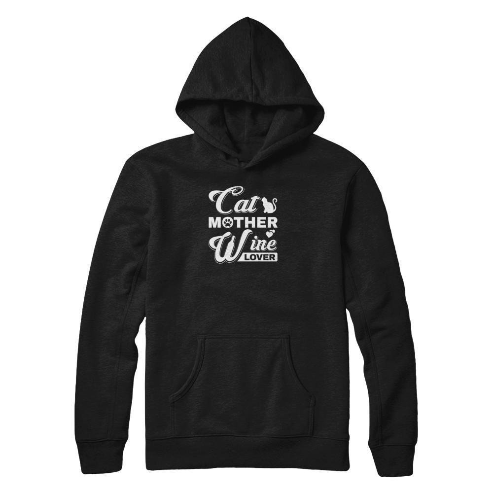 Cat Mother Wine Lover-T-Shirt & Tank Top-Pullover Hoodie-Black