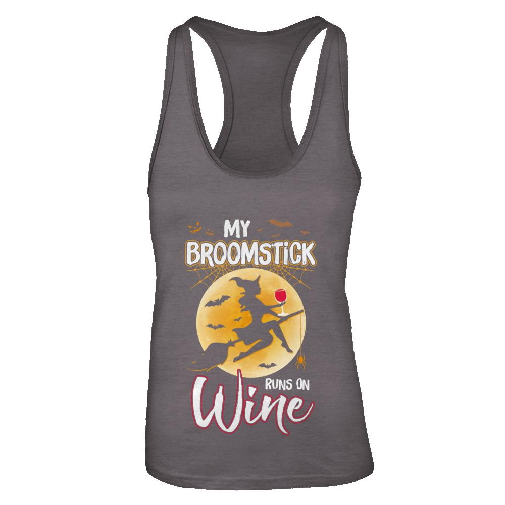 Funny Halloween My Broomstick Runs On Wine Witch-T-Shirt & Tank Top-Women's Ideal Racerback Tank-Dark Grey