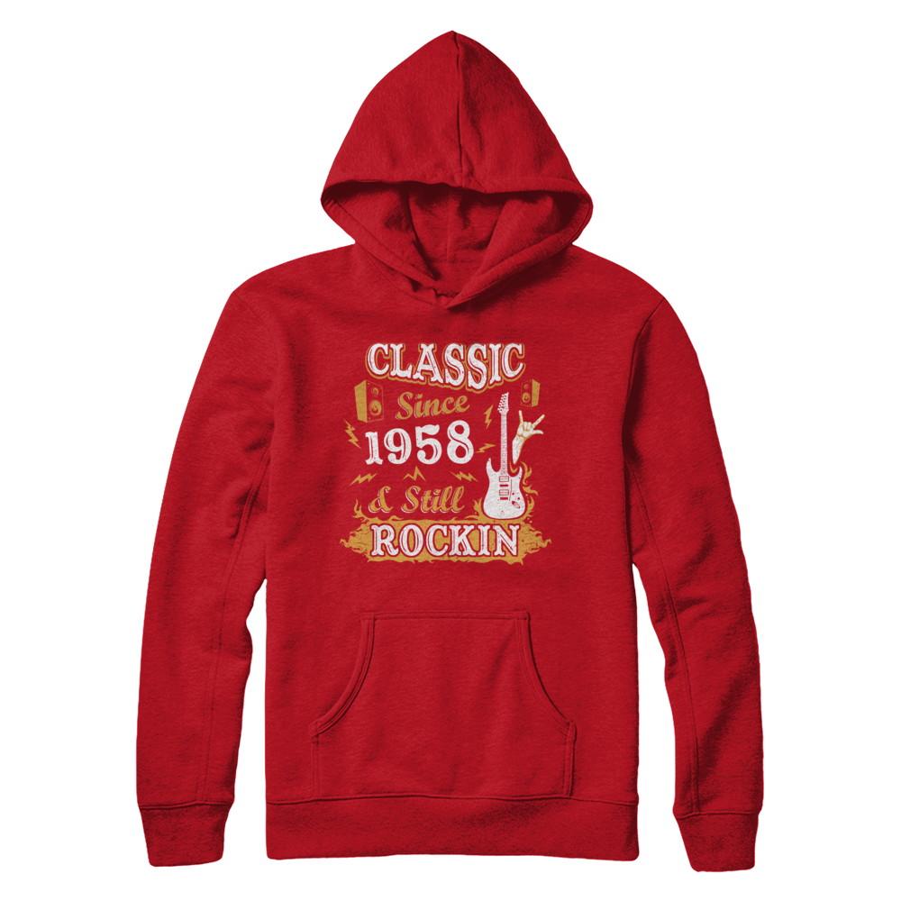 Vintage Classic Since 1958 With Rockin 63th Birthday-T-Shirt & Hoodie-Pullover Hoodie-Red