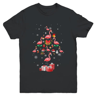 Santa Flamingo Christmas Tree Gift Youth-Youth Shirt-Youth T-Shirt-Black