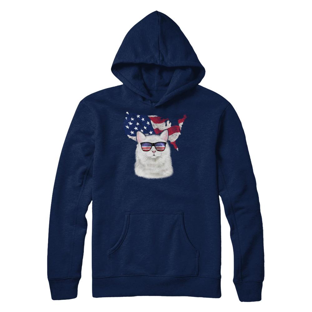 Funny Patriot Cat 4Th Of July American Flag-T-Shirt & Hoodie-Pullover Hoodie-Navy
