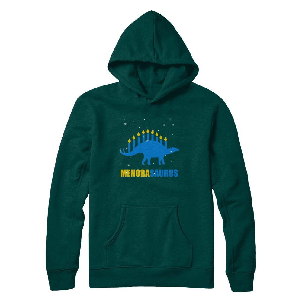Funny Hanukkah Dinosaur Menorah Stegosaurus Menorasaurus-T-Shirt & Sweatshirt-Pullover Hoodie-Deep Forest