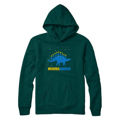 Funny Hanukkah Dinosaur Menorah Stegosaurus Menorasaurus-T-Shirt & Sweatshirt-Pullover Hoodie-Deep Forest
