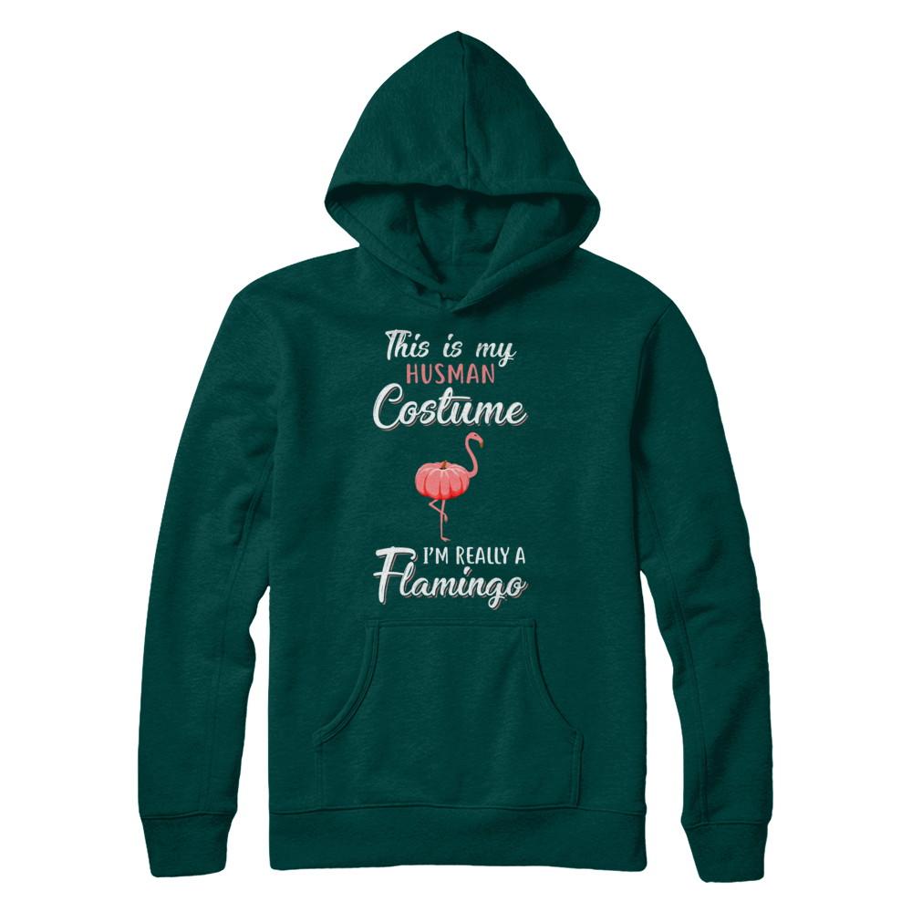This Is My Human Costume I'm Really A Flamingo Halloween-T-Shirt & Hoodie-Pullover Hoodie-Deep Forest
