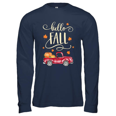 Vintage Hello Fall Pickup Pumpkin Patch Leaves-T-Shirt & Hoodie-Long Sleeve T-Shirt-Navy