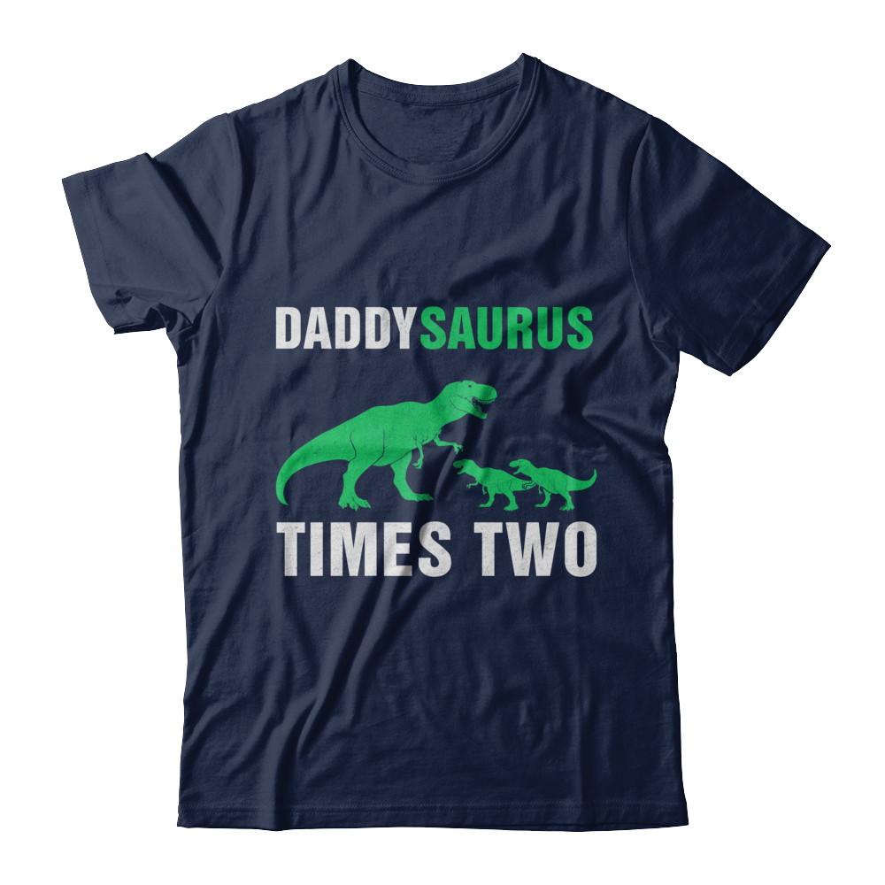 Daddysaurus Times Two Twins Fathers Day-T-Shirt & Hoodie-Classic T-Shirt-Navy