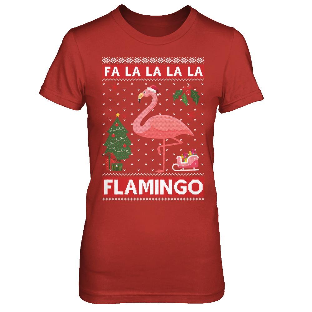 Cute Pink Flamingo Santa Hat Merry Christmas Sweater-T-Shirt & Sweatshirt-Women's T-Shirt-Red