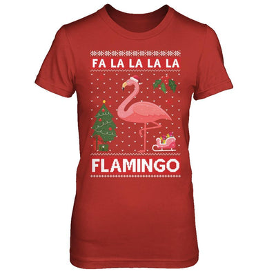 Cute Pink Flamingo Santa Hat Merry Christmas Sweater-T-Shirt & Sweatshirt-Women's T-Shirt-Red