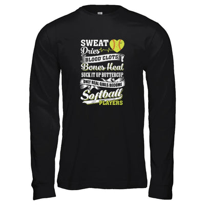 Real Girls Become Softball Players-T-Shirt & Tank Top-Long Sleeve T-Shirt-Black