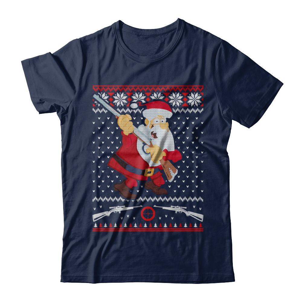 Santa Gun Hunting Ugly Christmas Sweater Funny-T-Shirt & Sweatshirt-Classic T-Shirt-Navy