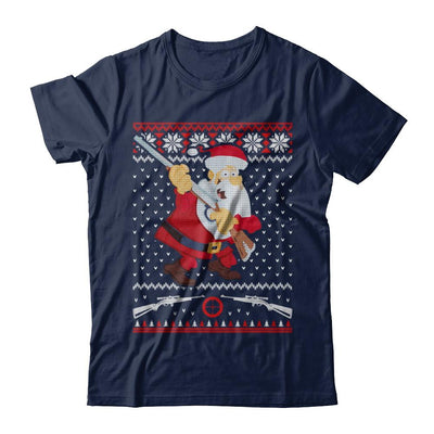 Santa Gun Hunting Ugly Christmas Sweater Funny-T-Shirt & Sweatshirt-Classic T-Shirt-Navy
