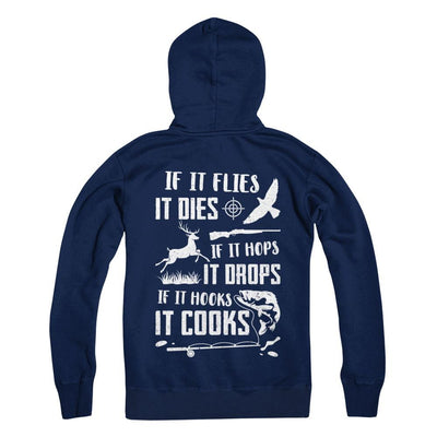 If It Flies If It Hops If It Hooks Funny Hunting Fishing-T-Shirt & Hoodie-Pullover Hoodie-Navy
