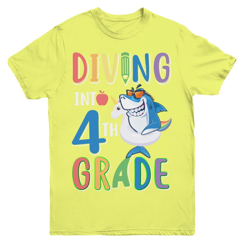 Diving Into 4th Grade Back To School Shark Youth-Youth Shirt-Youth T-Shirt-Daisy