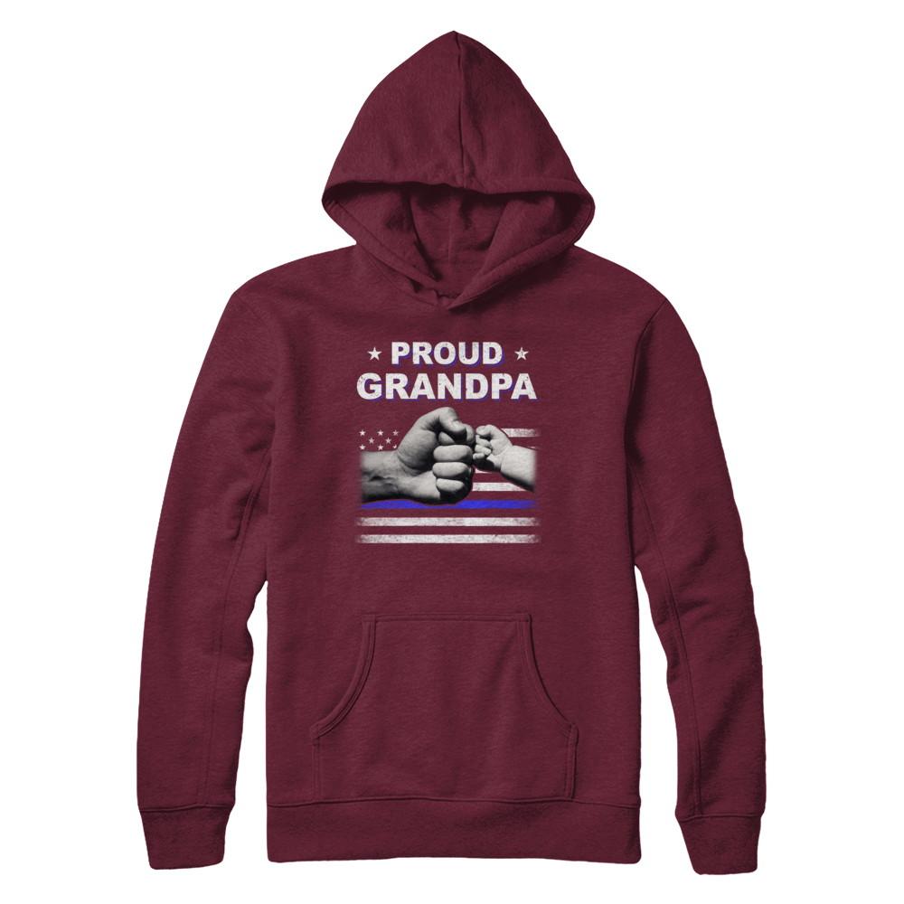 Proud Grandpa Police Thin Blue Line Flag Fathers Day-T-Shirt & Hoodie-Pullover Hoodie-Maroon