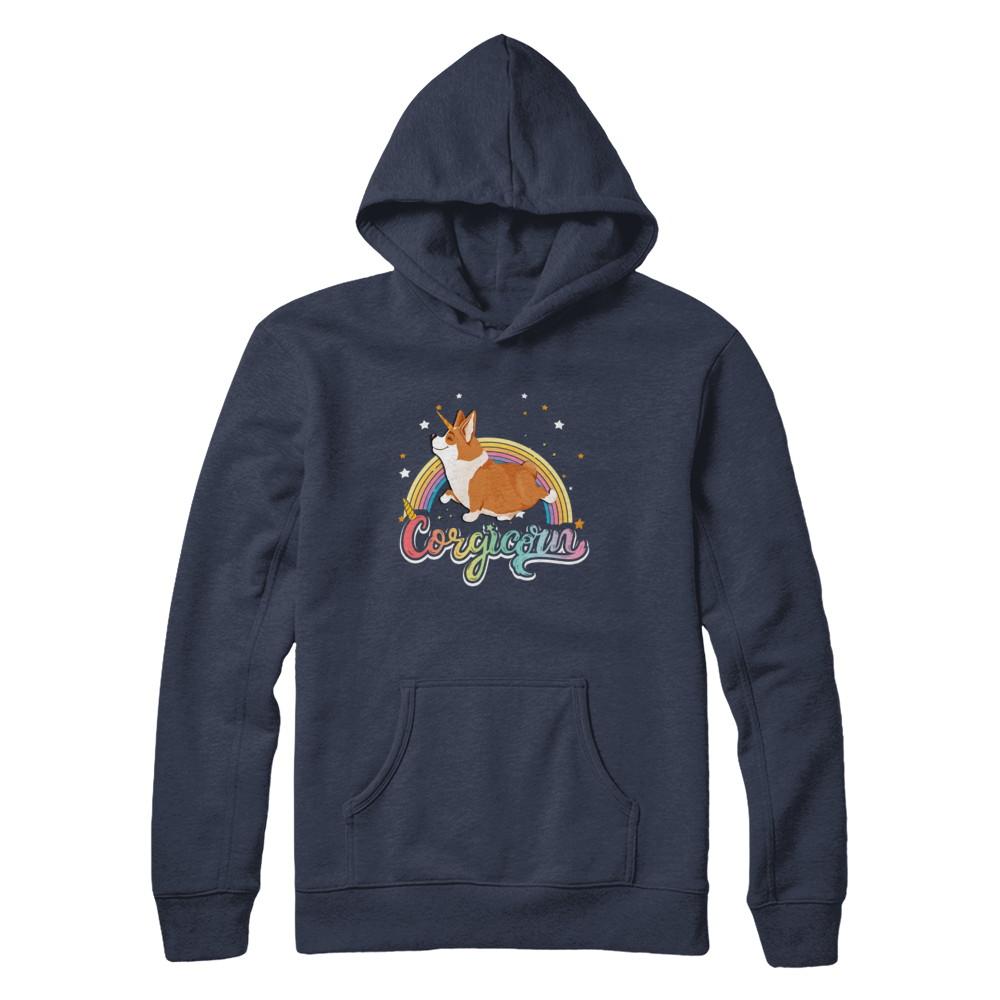 Corgicorn Corgi Unicorn Kids Space Galaxy Rainbow-T-Shirt & Hoodie-Pullover Hoodie-Navy