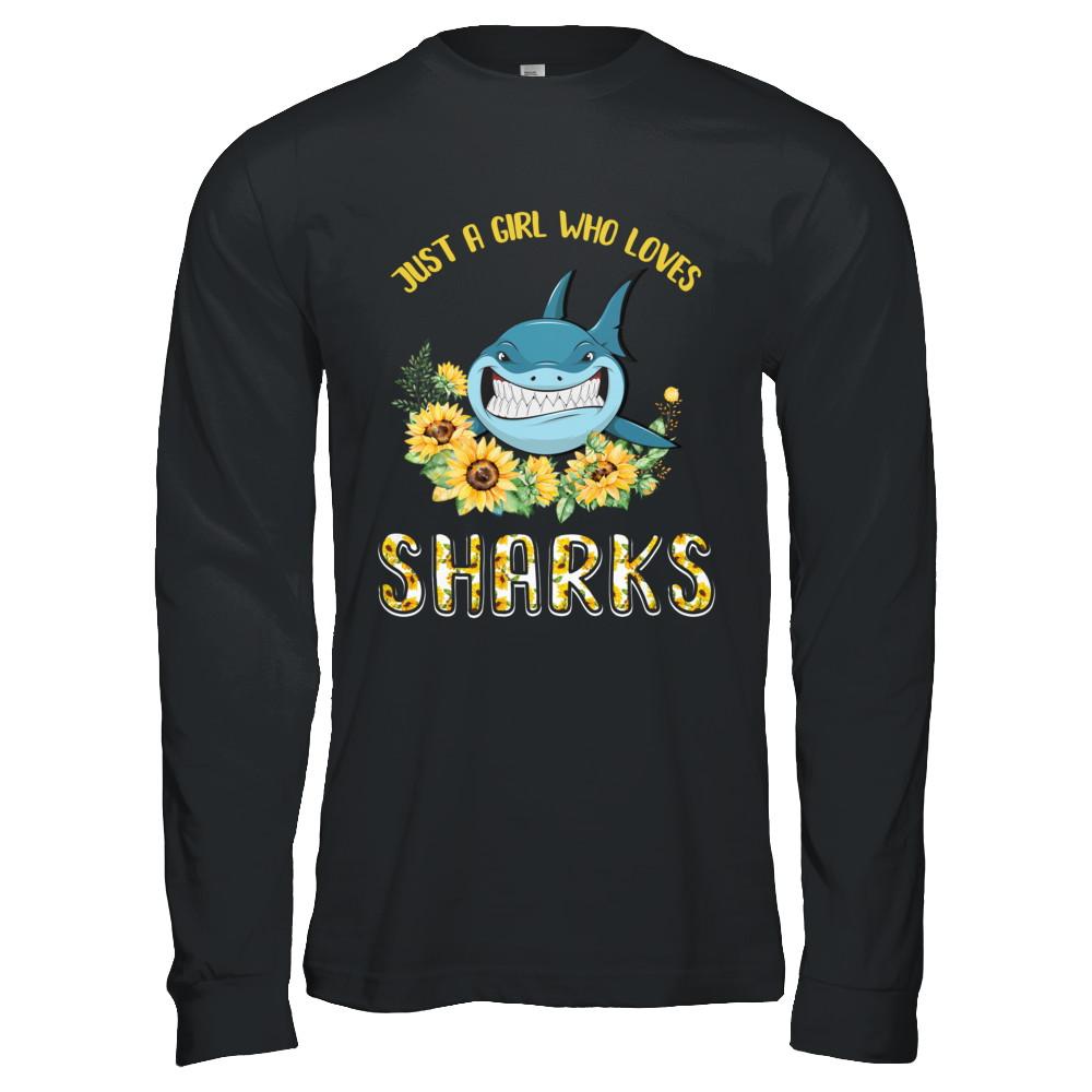 Just A Girl Who Loves Sharks And Sunflowers-T-Shirt & Hoodie-Long Sleeve T-Shirt-Black