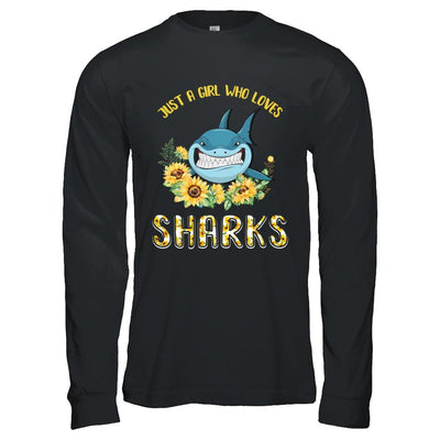 Just A Girl Who Loves Sharks And Sunflowers-T-Shirt & Hoodie-Long Sleeve T-Shirt-Black