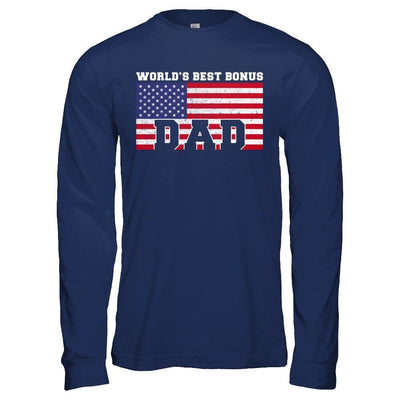 Worlds Best Bonus Dad Stepdad-T-Shirt & Hoodie-Long Sleeve T-Shirt-Navy