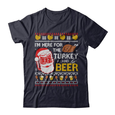I Am Here For Turkey And Beer Ugly Sweater Thanksgiving-T-Shirt & Sweatshirt-Premium T-Shirt-Midnight Navy
