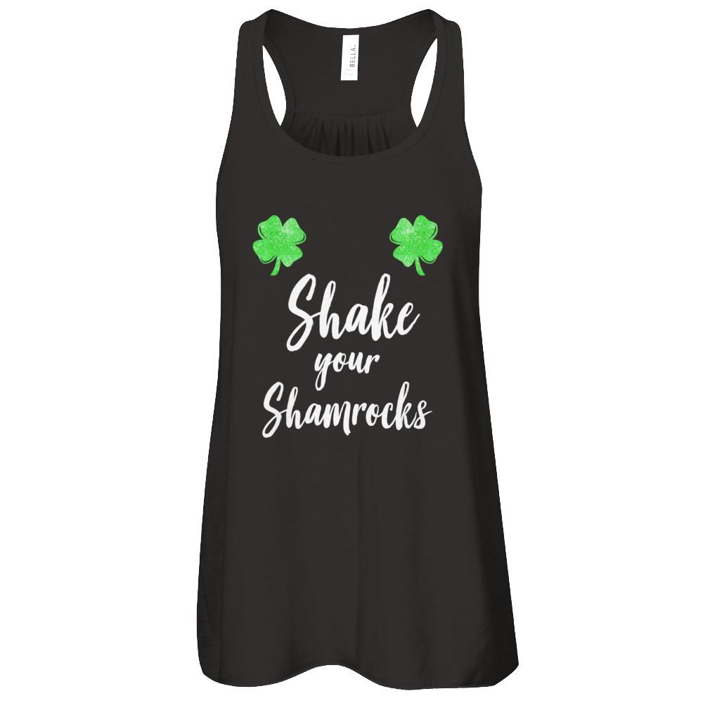 Shake Your Shamrocks St. Patrick's Day Boobs-T-Shirt & Hoodie-Women's Flowy Racerback Tank-Black