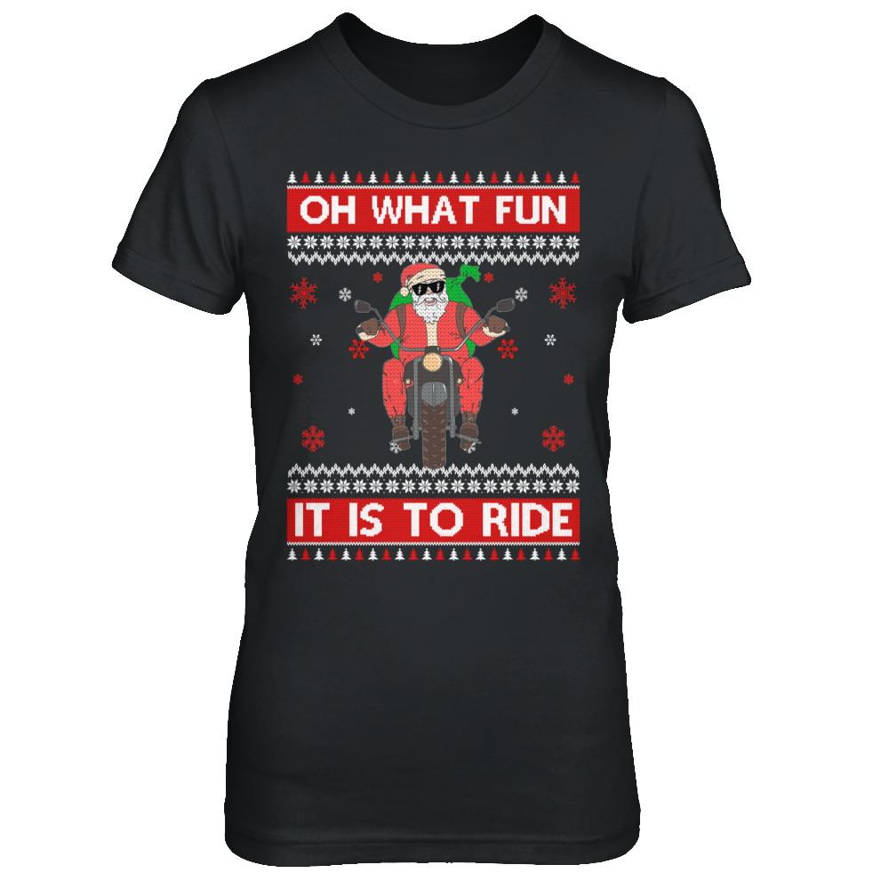 Oh What Fun It Is To Ride Motorcycle Christmas Sweater-T-Shirt & Sweatshirt-Women's T-Shirt-Black