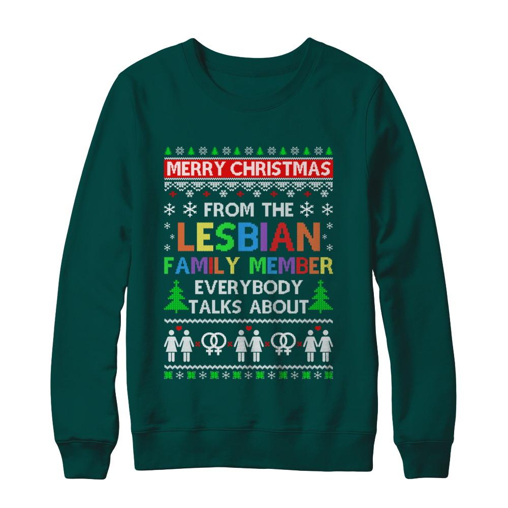 LGBT Merry Christmas From Lesbian Aunt Family Ugly Sweater-T-Shirt & Sweatshirt-Crewneck Sweatshirt-Deep Forest
