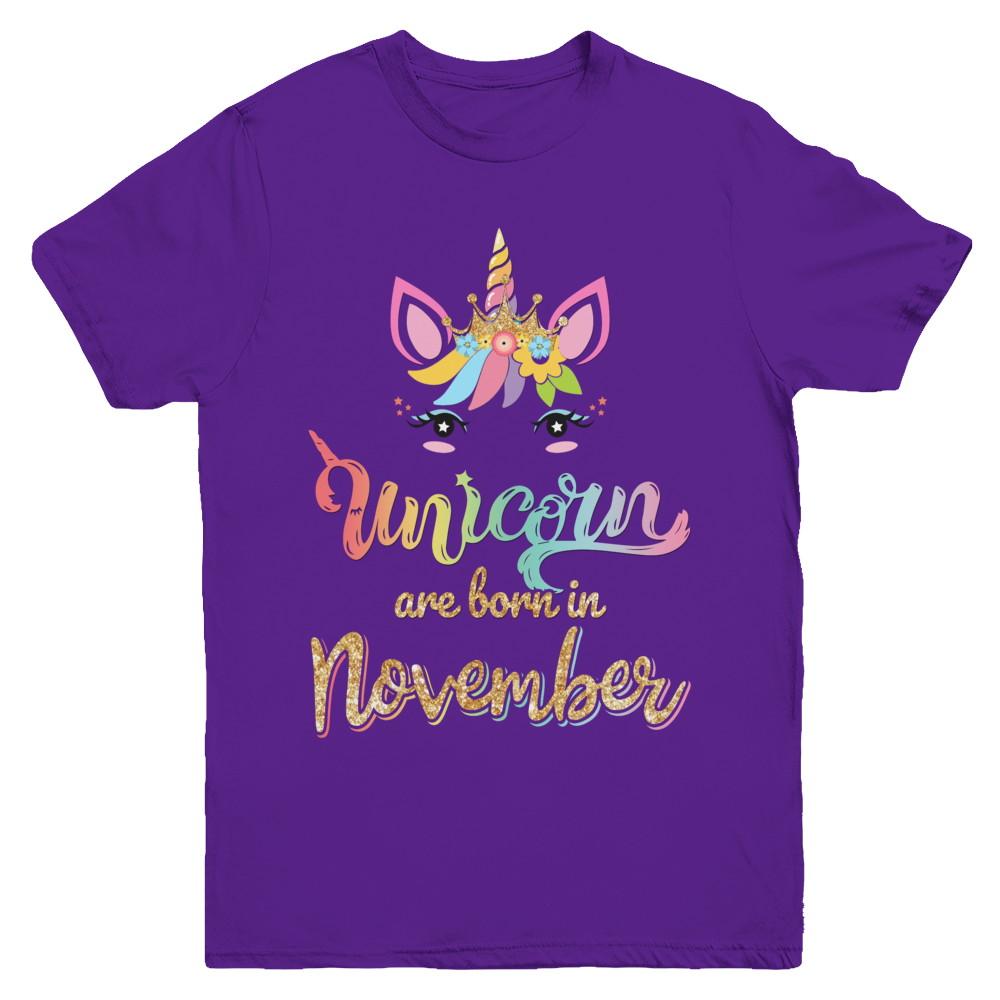 Cute Unicorns Are Born In November Birthday Gift Youth-Youth Shirt-Youth T-Shirt-Purple