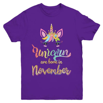 Cute Unicorns Are Born In November Birthday Gift Youth-Youth Shirt-Youth T-Shirt-Purple