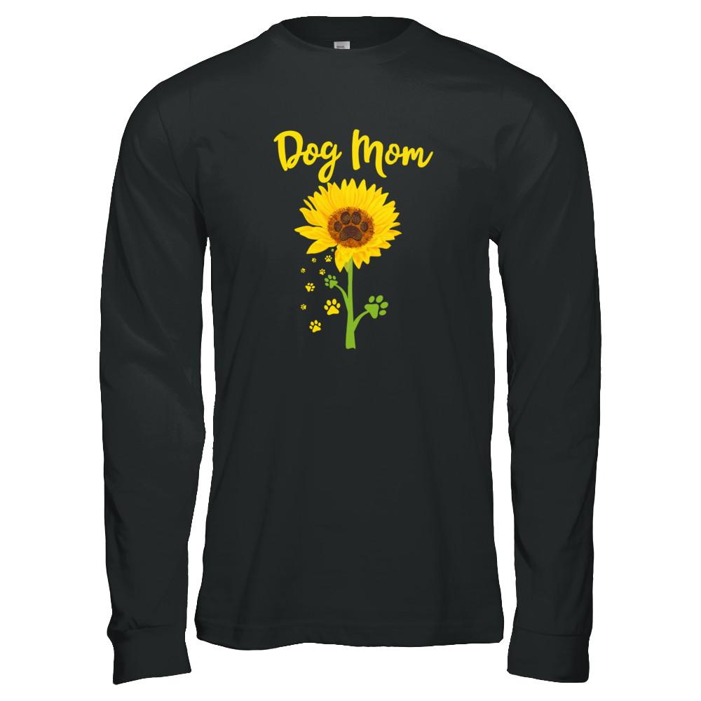 Funny Sunflower Dog Mom Paw Lover Mothers Day-T-Shirt & Tank Top-Long Sleeve T-Shirt-Black