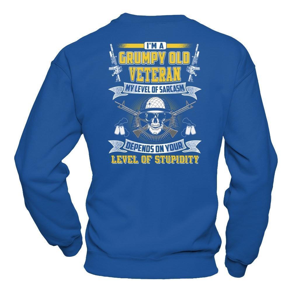 I'm A Grumpy Old Veteran My Level Of Sarcasm-T-Shirt & Hoodie-Crewneck Sweatshirt-Royal