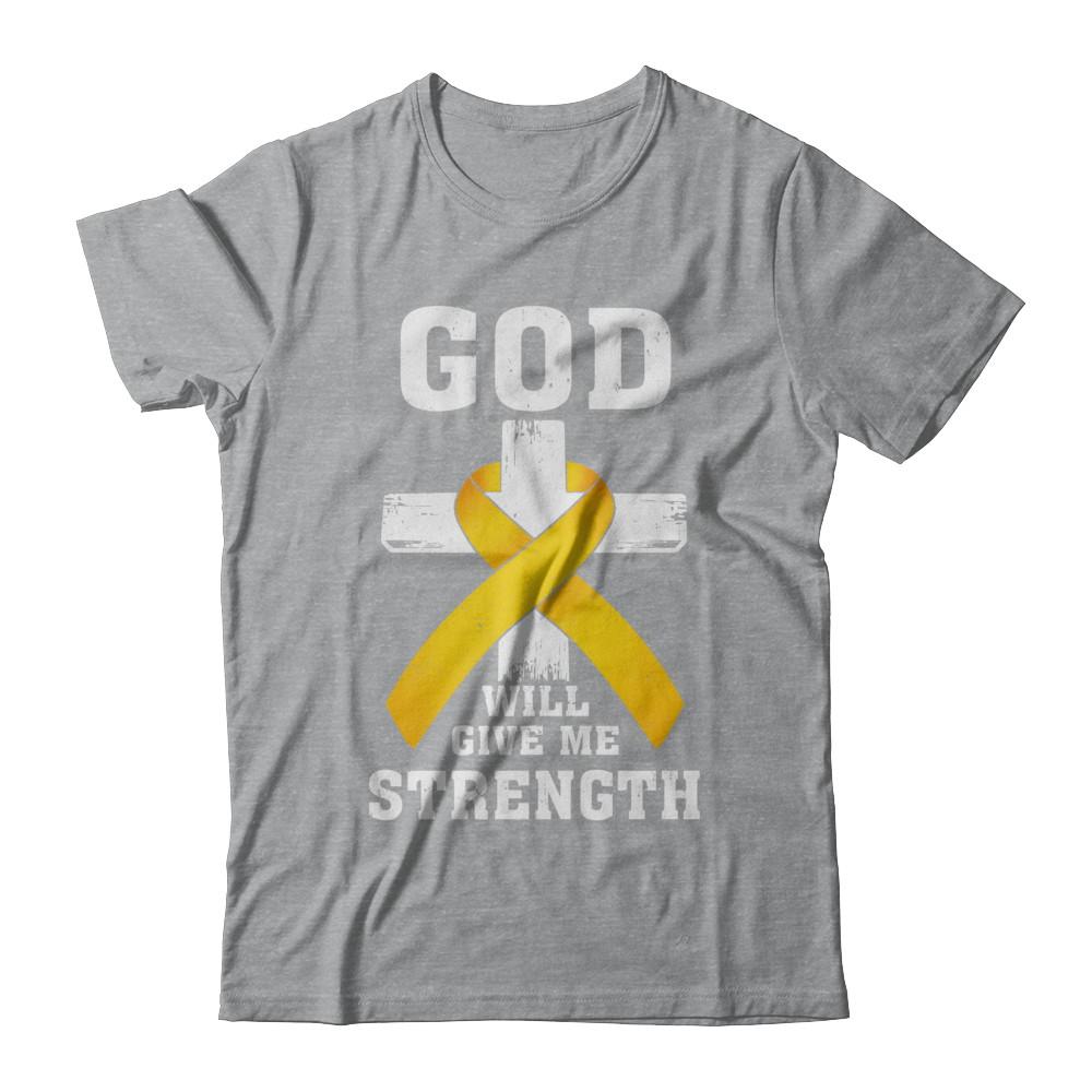 God Will Give Me Strength Gold Yellow Cancer Ribbon Gift-T-Shirt & Hoodie-Classic T-Shirt-Sport Grey