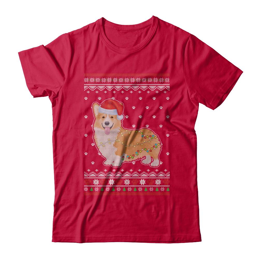 Corgi Christmas Ugly Sweater Lights Dog Xmas Gift-T-Shirt & Sweatshirt-Classic T-Shirt-Red