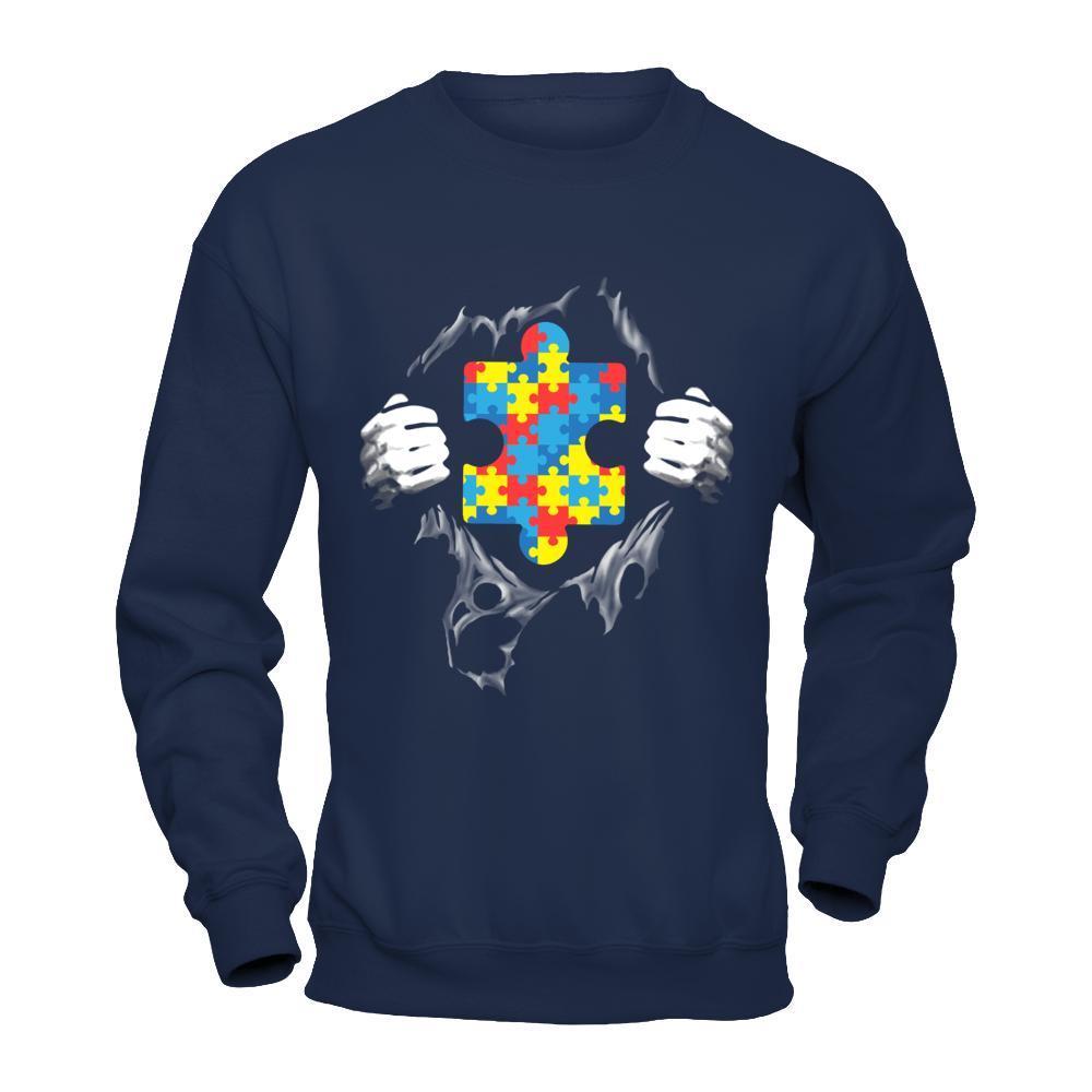 Super Autism Awareness Day Gifts-T-Shirt & Hoodie-Crewneck Sweatshirt-Navy