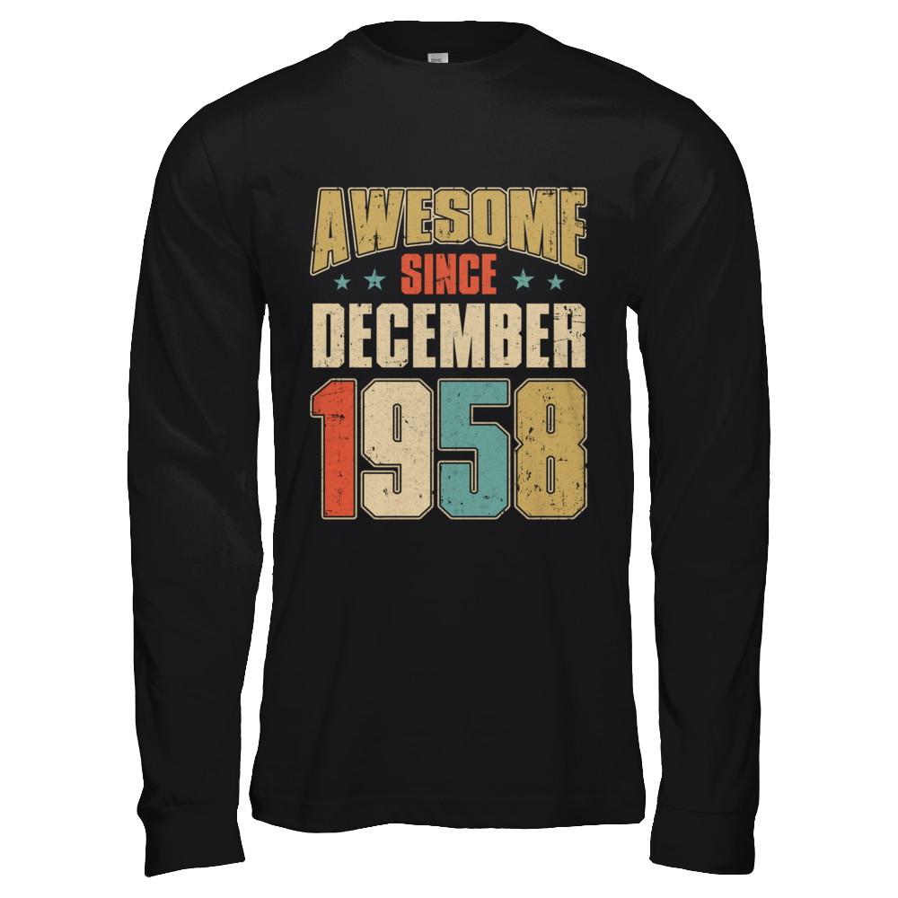 Vintage Retro Awesome Since December 1958 63th Birthday-T-Shirt & Hoodie-Long Sleeve T-Shirt-Black