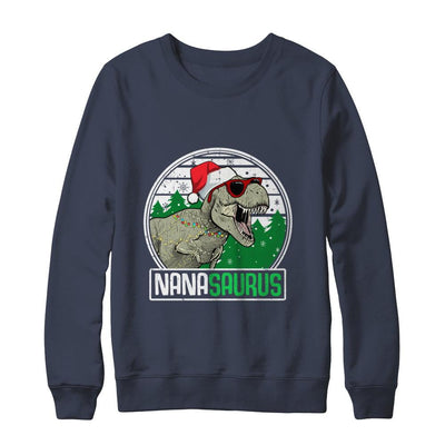Nanasaurus Nana Dinosaur T-Rex Family Christmas-T-Shirt & Sweatshirt-Crewneck Sweatshirt-Navy