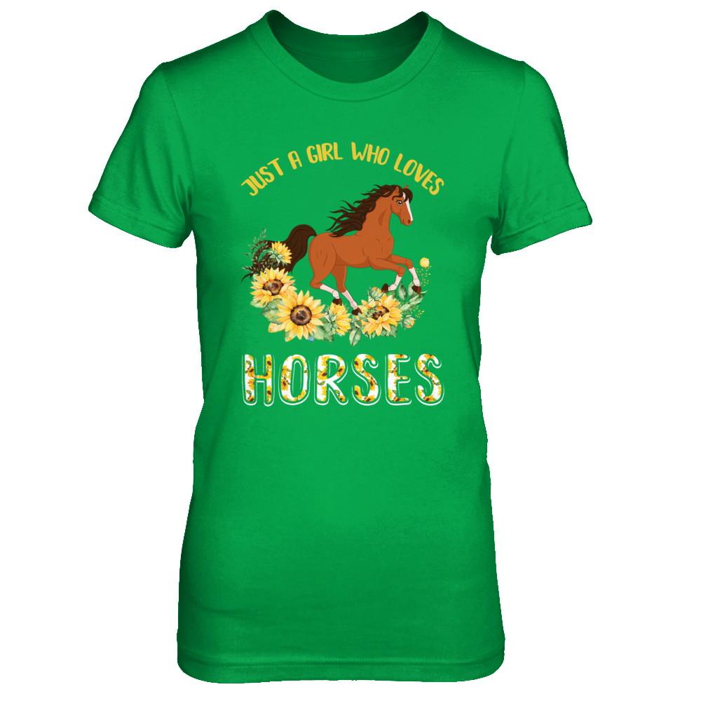 Just A Girl Who Loves Horses And Sunflowers-T-Shirt & Hoodie-Women's T-Shirt-Irish Green