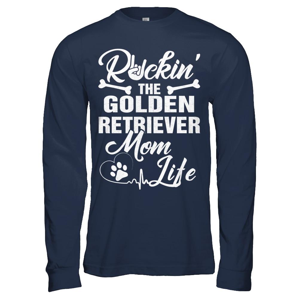 Rockin The Golden Retriever Mom Life Men Style-T-Shirt & Hoodie-Long Sleeve T-Shirt-Navy