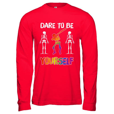 Dare To Be Yourself Funny Lgbt Skeleton-T-Shirt & Hoodie-Long Sleeve T-Shirt-Red
