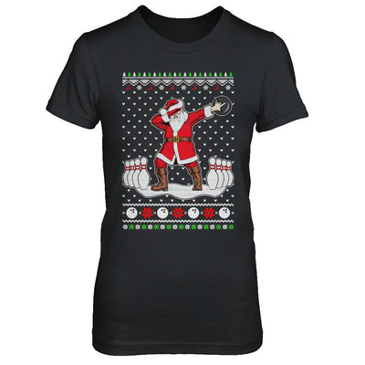 Dabbing Santa Claus Bowling Ugly Christmas Sweater-T-Shirt & Sweatshirt-Women's T-Shirt-Black