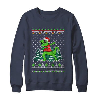 Funny Dab Dabbing Dinosaur Ugly Christmas Sweater Xmas-T-Shirt & Sweatshirt-Crewneck Sweatshirt-Navy