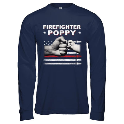 Firefighter Fireman Poppy American Flag Fathers Day-T-Shirt & Hoodie-Long Sleeve T-Shirt-Navy