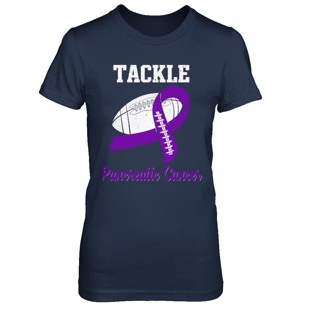 Football Survivor Tackle Purple Pancreatic Cancer Awareness-T-Shirt & Hoodie-Women's T-Shirt-Navy