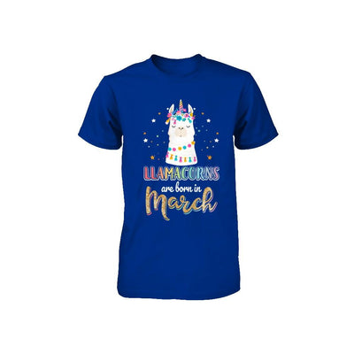 Llama Unicorn Llamacorns Born In March Birthday Gift Youth-Youth Shirt-