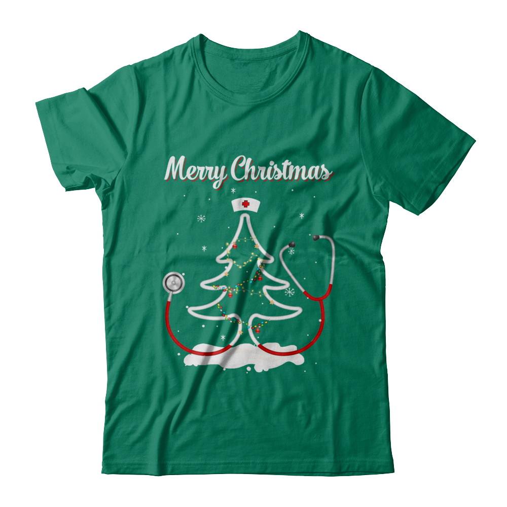 Merry Christmas Stethoscope Nurse Christmas Tree Xmas-T-Shirt & Sweatshirt-Classic T-Shirt-Kelly Green