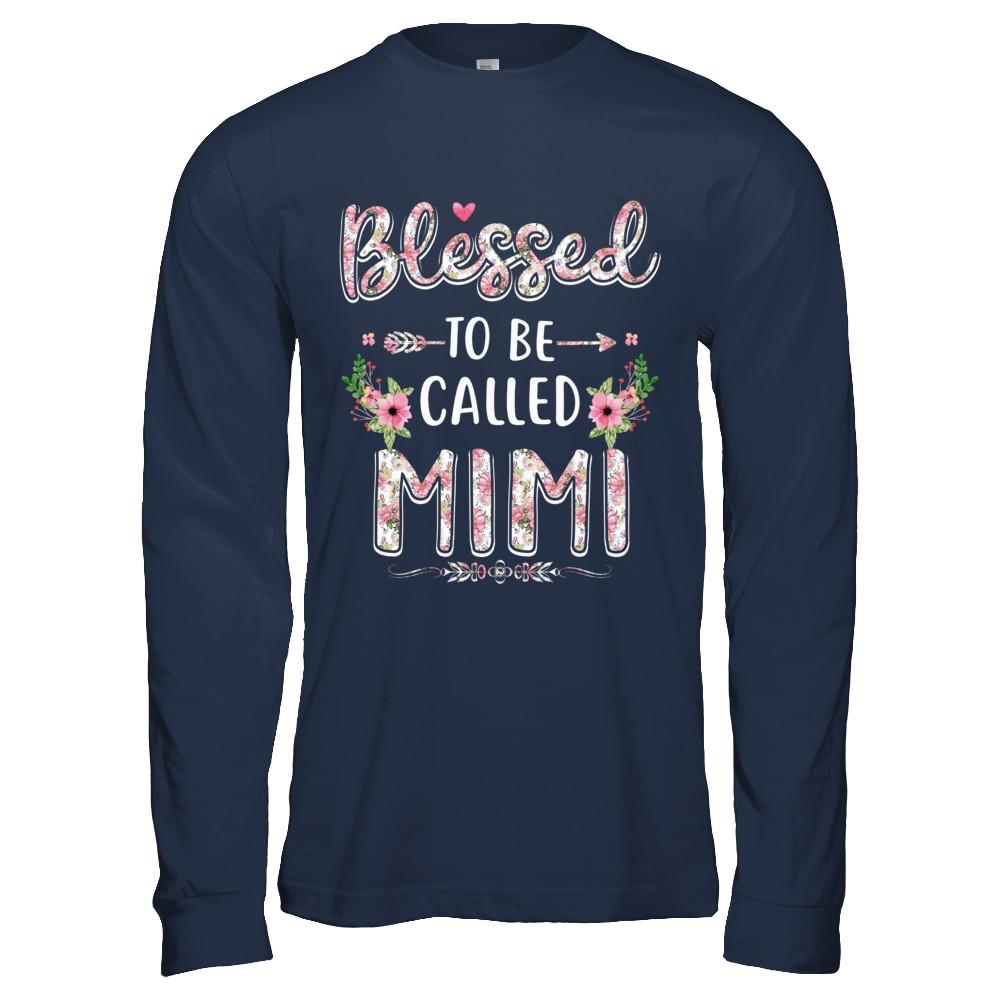 Funny Grandma Gifts Blessed To Be Called Mimi-T-Shirt & Hoodie-Long Sleeve T-Shirt-Navy