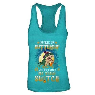 Buckle Up Buttercup Halloween Witch Dinosaur Costume-T-Shirt & Tank Top-Women's Ideal Racerback Tank-Tahiti Blue